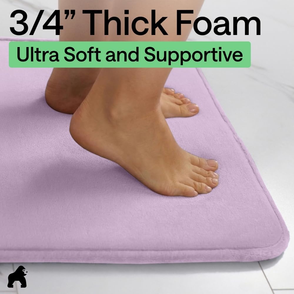 image:imageGORILLA GRIP Textured Backing Bathroom Rugs Soft Memory Foam Absorbent Striped Bath Mats Machine Washable amp Fade Resistant Bathmat Accessories for Floor Home Decor Shower Essentials Grey 30x18Soft Purple