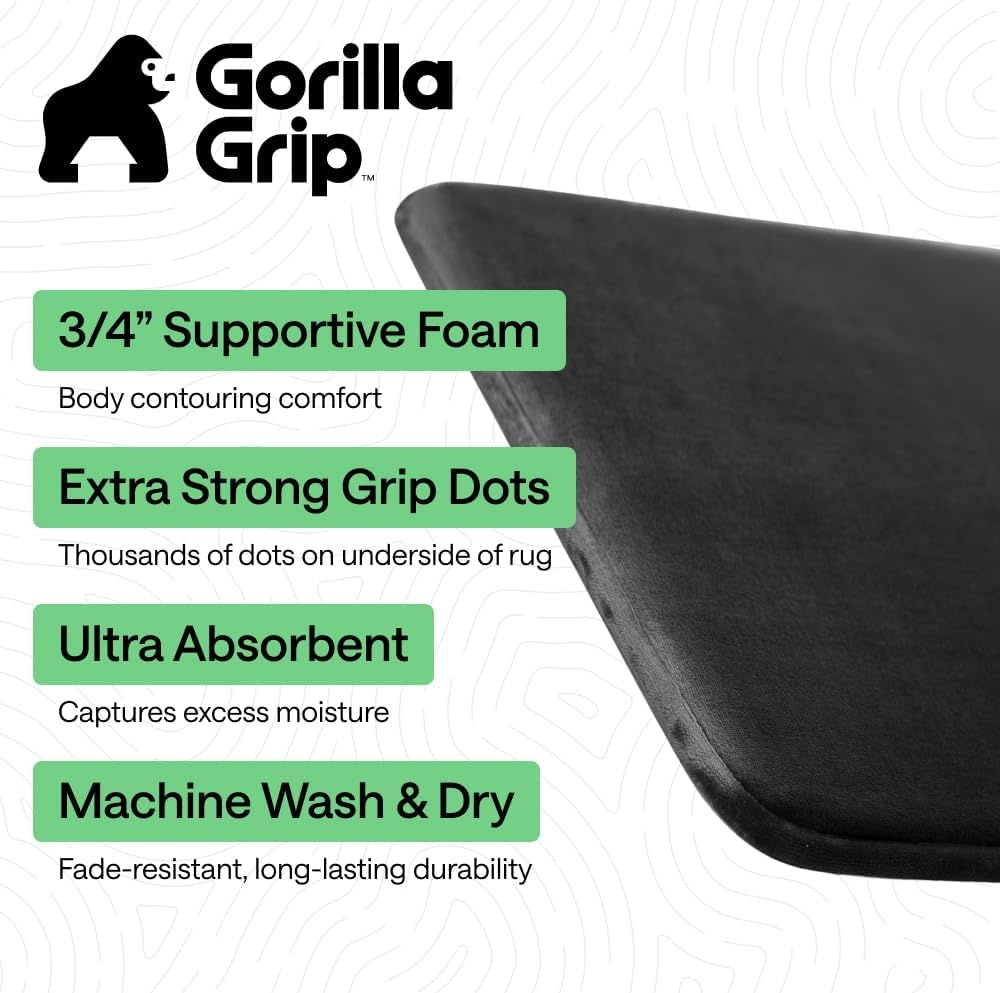 image:imageGORILLA GRIP Textured Backing Bathroom Rugs Soft Memory Foam Absorbent Striped Bath Mats Machine Washable amp Fade Resistant Bathmat Accessories for Floor Home Decor Shower Essentials Grey 30x18Black