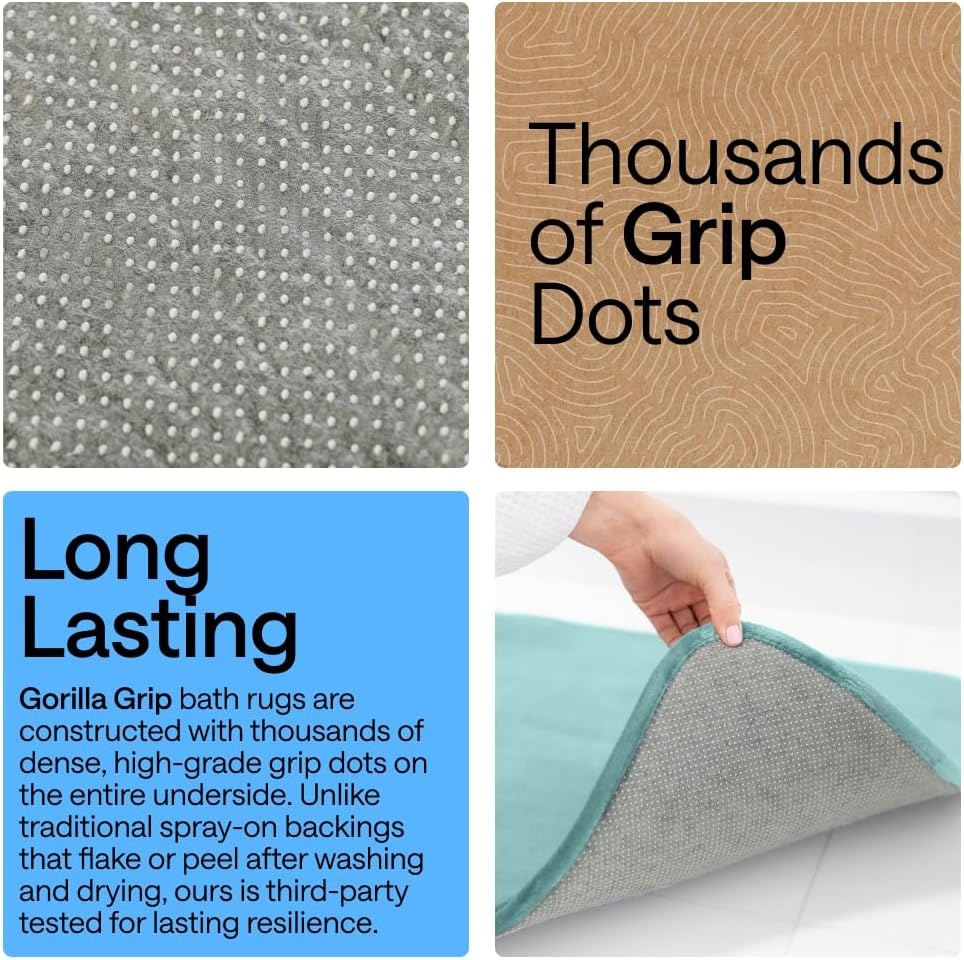 image:imageGORILLA GRIP Textured Backing Bathroom Rugs Soft Memory Foam Absorbent Striped Bath Mats Machine Washable amp Fade Resistant Bathmat Accessories for Floor Home Decor Shower Essentials Grey 30x18Seablue