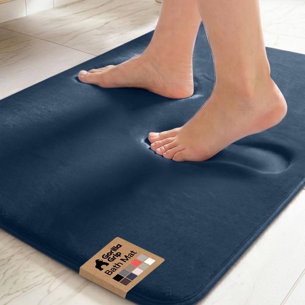 image:imageGORILLA GRIP Textured Backing Bathroom Rugs Soft Memory Foam Absorbent Striped Bath Mats Machine Washable amp Fade Resistant Bathmat Accessories for Floor Home Decor Shower Essentials Grey 30x18Navy