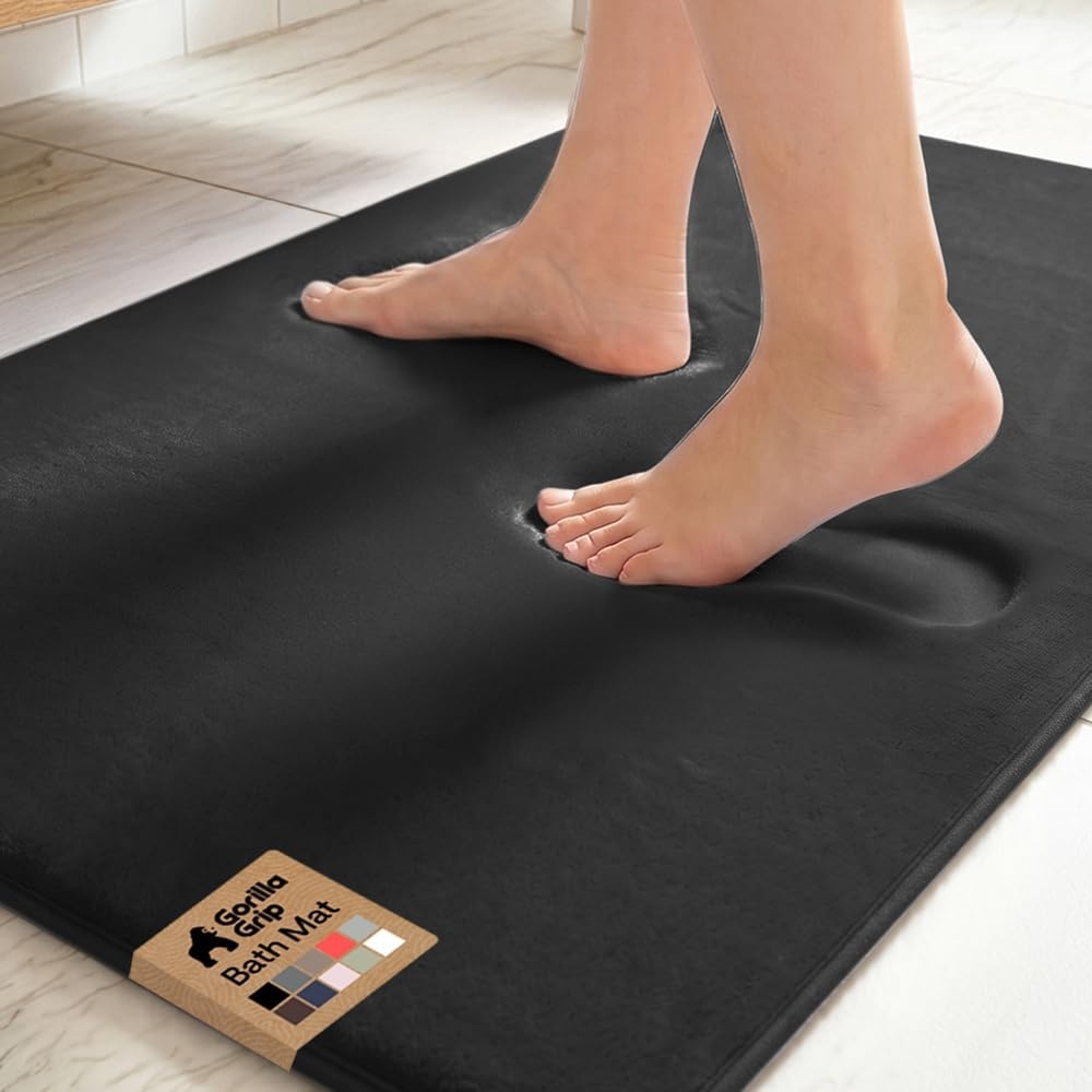 image:imageGORILLA GRIP Textured Backing Bathroom Rugs Soft Memory Foam Absorbent Striped Bath Mats Machine Washable amp Fade Resistant Bathmat Accessories for Floor Home Decor Shower Essentials Grey 30x18Black