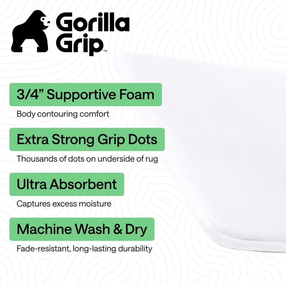 image:imageGORILLA GRIP Textured Backing Bathroom Rugs Soft Memory Foam Absorbent Striped Bath Mats Machine Washable amp Fade Resistant Bathmat Accessories for Floor Home Decor Shower Essentials Grey 30x18White