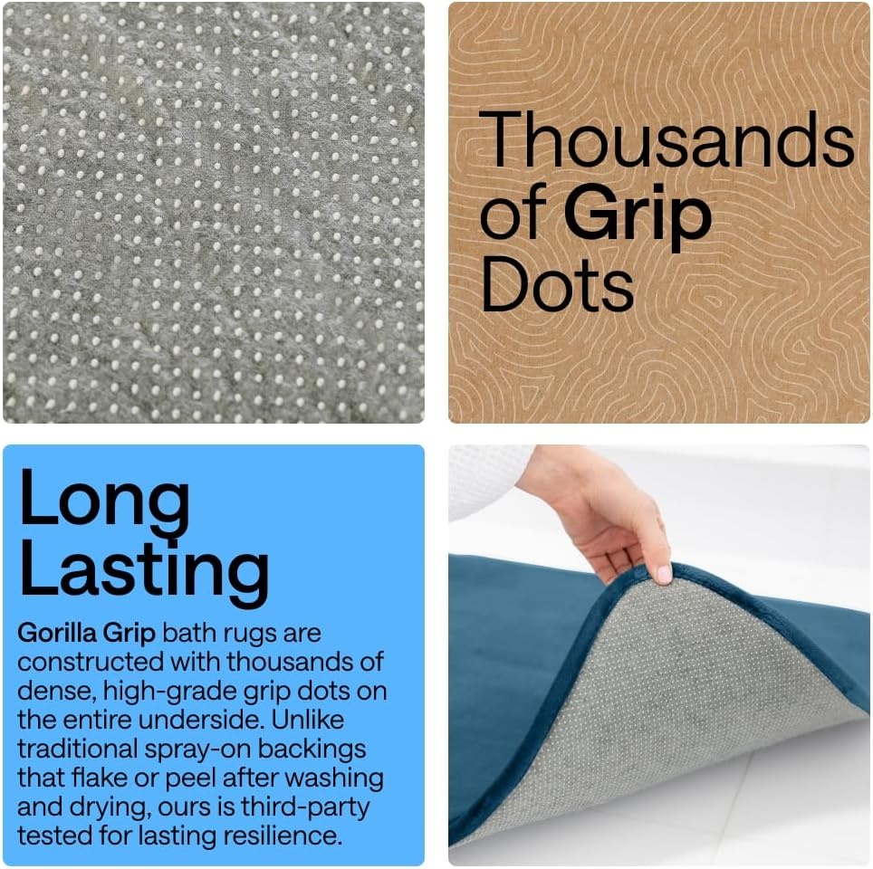 image:imageGORILLA GRIP Textured Backing Bathroom Rugs Soft Memory Foam Absorbent Striped Bath Mats Machine Washable amp Fade Resistant Bathmat Accessories for Floor Home Decor Shower Essentials Grey 30x18Blue
