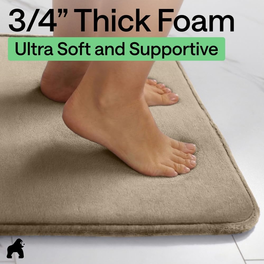 image:imageGORILLA GRIP Textured Backing Bathroom Rugs Soft Memory Foam Absorbent Striped Bath Mats Machine Washable amp Fade Resistant Bathmat Accessories for Floor Home Decor Shower Essentials Grey 30x18Taupe