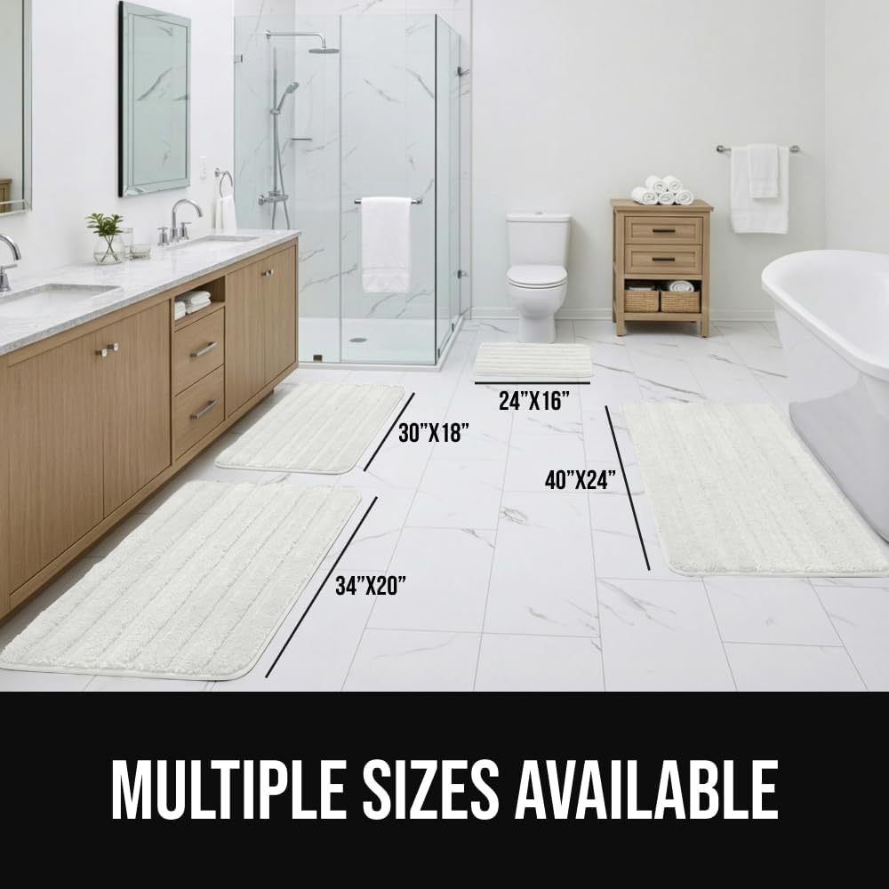 image:imageGORILLA GRIP Textured Backing Bathroom Rugs Soft Memory Foam Absorbent Striped Bath Mats Machine Washable amp Fade Resistant Bathmat Accessories for Floor Home Decor Shower Essentials Grey 30x18White