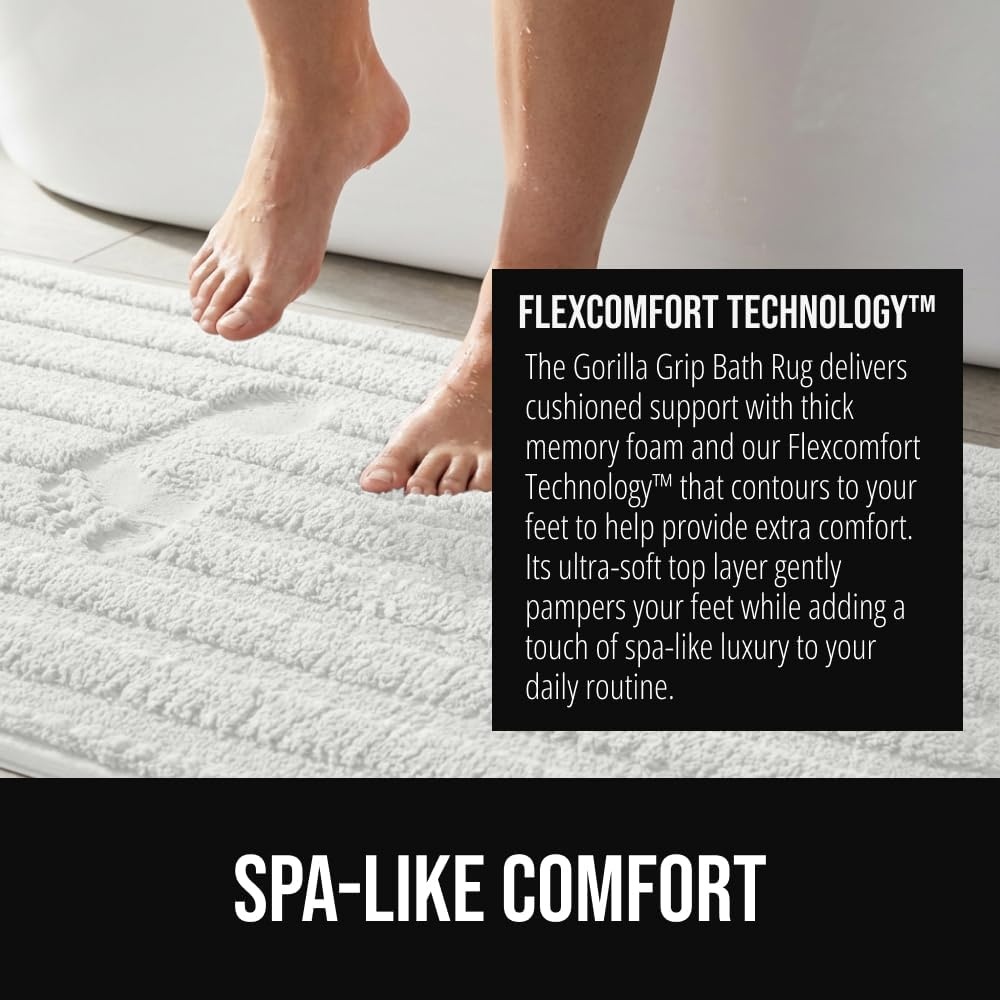 image:imageGORILLA GRIP Textured Backing Bathroom Rugs Soft Memory Foam Absorbent Striped Bath Mats Machine Washable amp Fade Resistant Bathmat Accessories for Floor Home Decor Shower Essentials Grey 30x18White