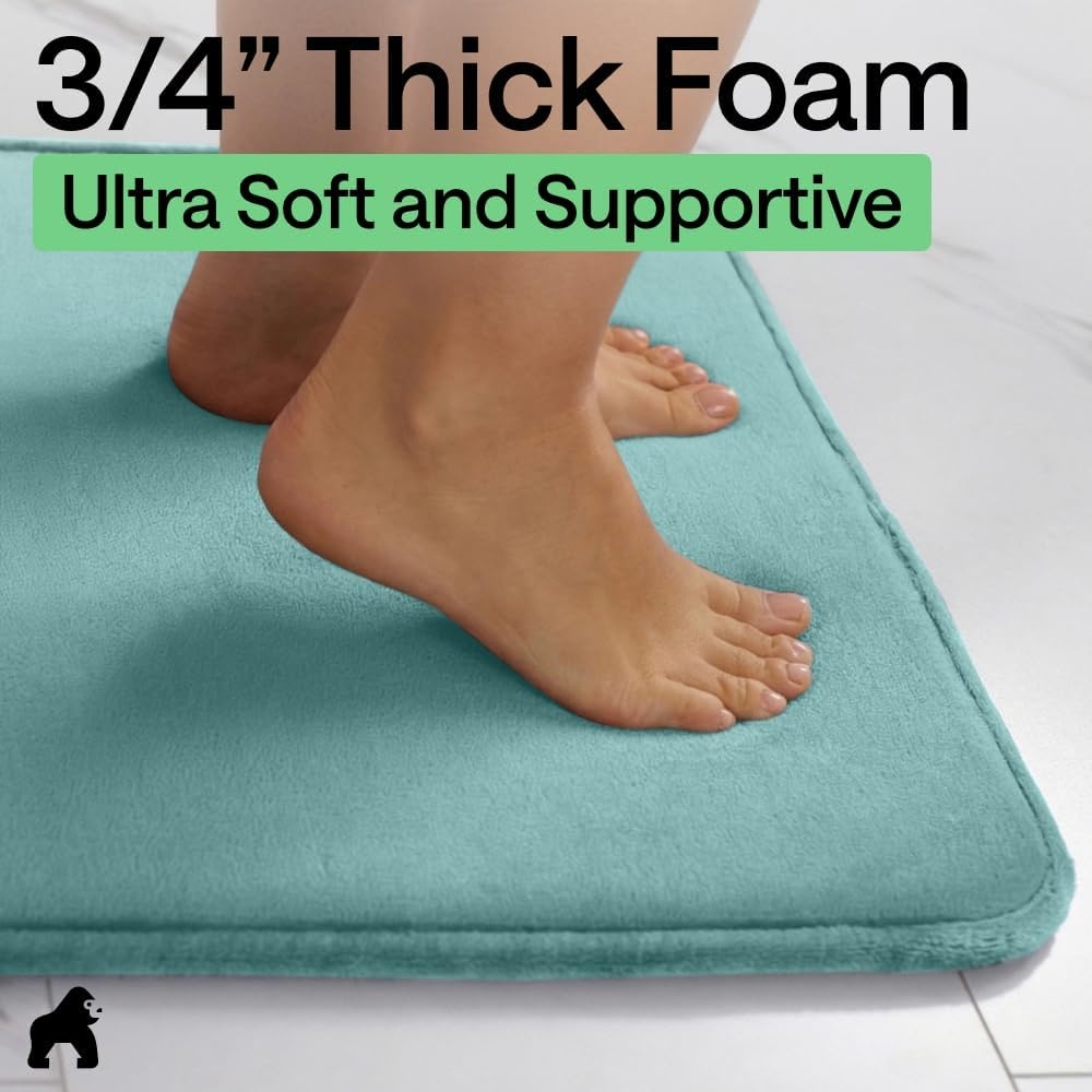 image:imageGORILLA GRIP Textured Backing Bathroom Rugs Soft Memory Foam Absorbent Striped Bath Mats Machine Washable amp Fade Resistant Bathmat Accessories for Floor Home Decor Shower Essentials Grey 30x18Seablue