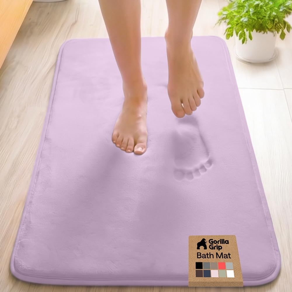 image:imageGORILLA GRIP Textured Backing Bathroom Rugs Soft Memory Foam Absorbent Striped Bath Mats Machine Washable amp Fade Resistant Bathmat Accessories for Floor Home Decor Shower Essentials Grey 30x18Soft Purple