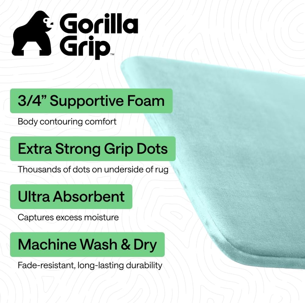 image:imageGORILLA GRIP Textured Backing Bathroom Rugs Soft Memory Foam Absorbent Striped Bath Mats Machine Washable amp Fade Resistant Bathmat Accessories for Floor Home Decor Shower Essentials Grey 30x18Seablue