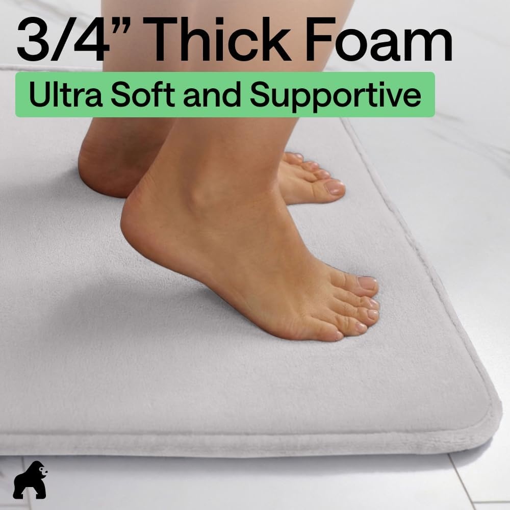 image:imageGORILLA GRIP Textured Backing Bathroom Rugs Soft Memory Foam Absorbent Striped Bath Mats Machine Washable amp Fade Resistant Bathmat Accessories for Floor Home Decor Shower Essentials Grey 30x18Light Gray