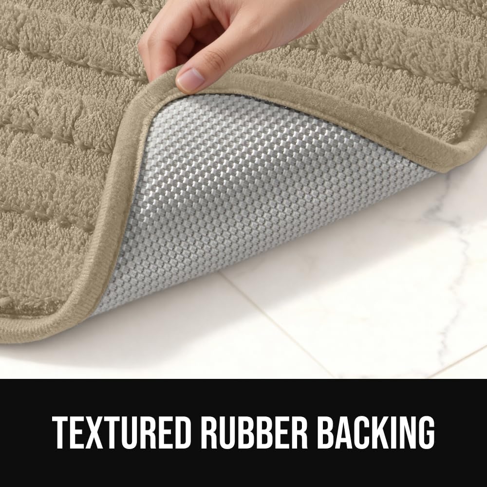 image:imageGORILLA GRIP Textured Backing Bathroom Rugs Soft Memory Foam Absorbent Striped Bath Mats Machine Washable amp Fade Resistant Bathmat Accessories for Floor Home Decor Shower Essentials Grey 30x18Beige