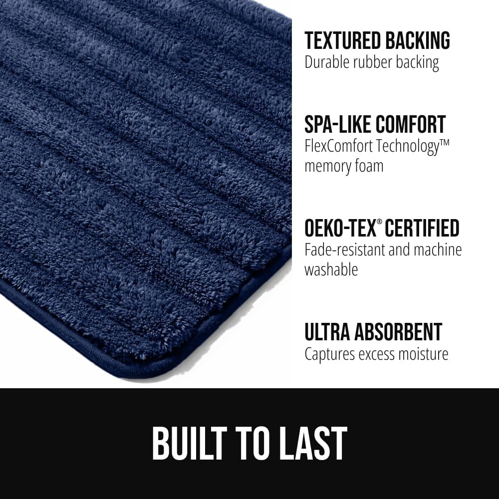 image:imageGORILLA GRIP Textured Backing Bathroom Rugs Soft Memory Foam Absorbent Striped Bath Mats Machine Washable amp Fade Resistant Bathmat Accessories for Floor Home Decor Shower Essentials Grey 30x18Navy