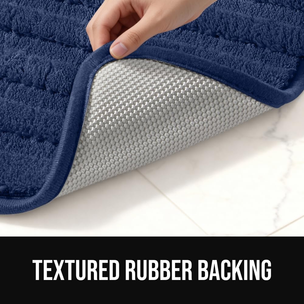 image:imageGORILLA GRIP Textured Backing Bathroom Rugs Soft Memory Foam Absorbent Striped Bath Mats Machine Washable amp Fade Resistant Bathmat Accessories for Floor Home Decor Shower Essentials Grey 30x18Navy