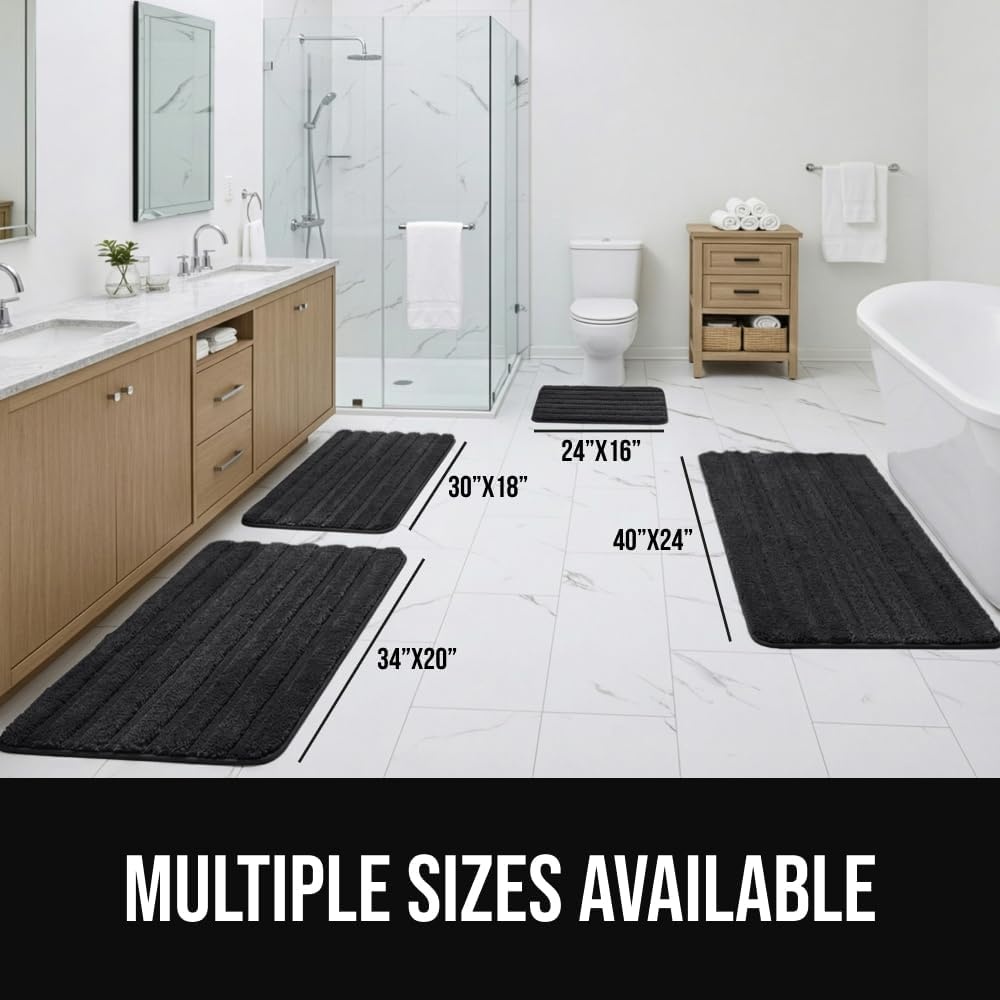 image:imageGORILLA GRIP Textured Backing Bathroom Rugs Soft Memory Foam Absorbent Striped Bath Mats Machine Washable amp Fade Resistant Bathmat Accessories for Floor Home Decor Shower Essentials Grey 30x18Black