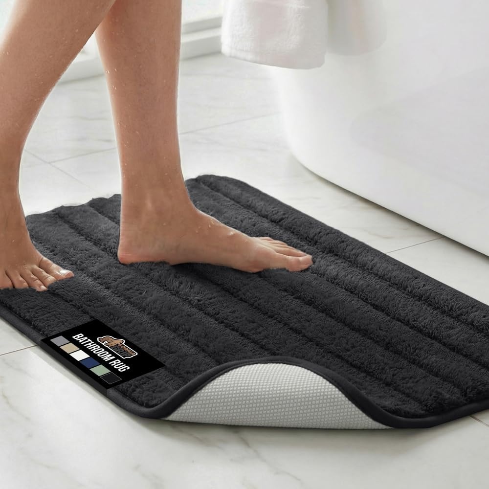 image:imageGORILLA GRIP Textured Backing Bathroom Rugs Soft Memory Foam Absorbent Striped Bath Mats Machine Washable amp Fade Resistant Bathmat Accessories for Floor Home Decor Shower Essentials Grey 30x18Black