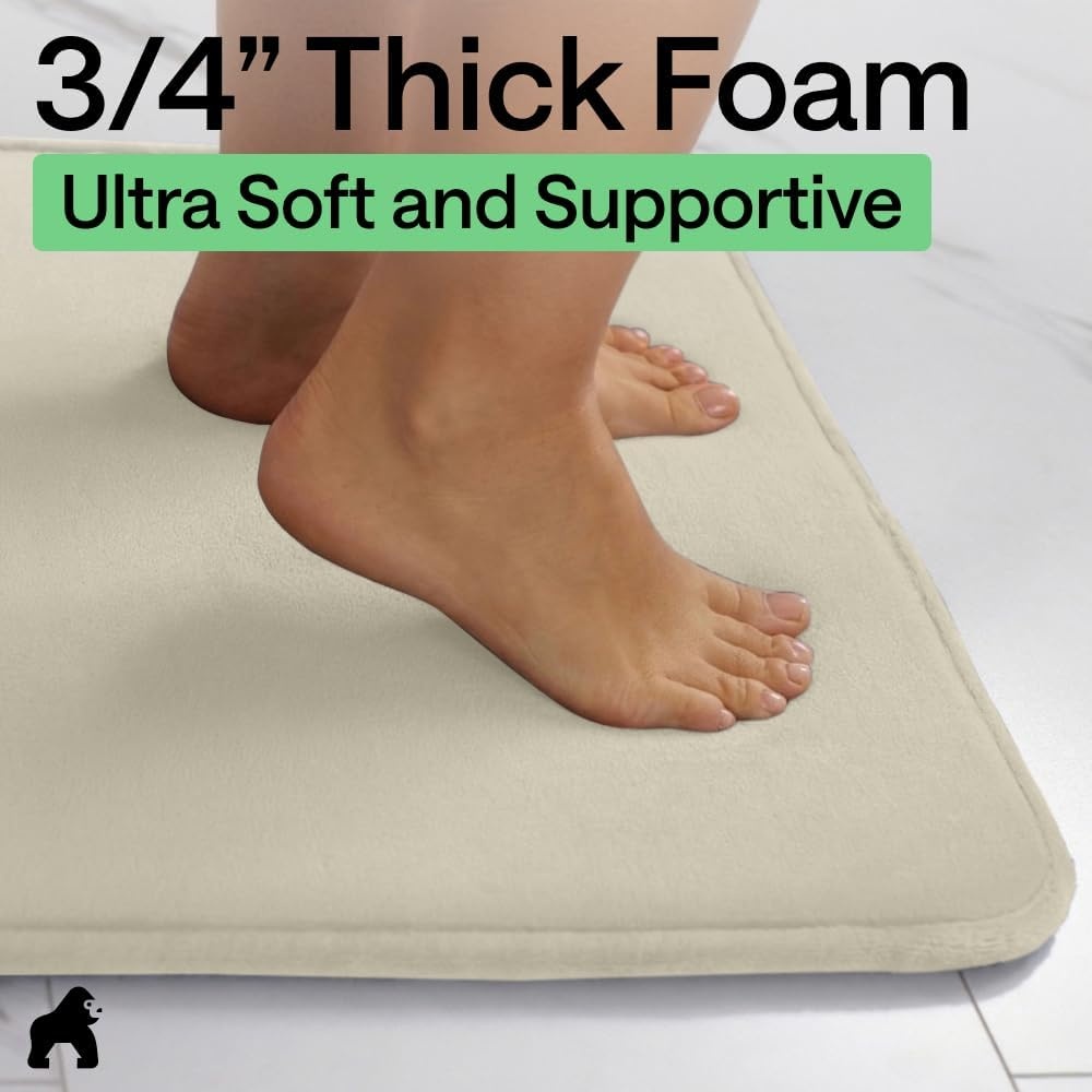 image:imageGORILLA GRIP Textured Backing Bathroom Rugs Soft Memory Foam Absorbent Striped Bath Mats Machine Washable amp Fade Resistant Bathmat Accessories for Floor Home Decor Shower Essentials Grey 30x18Champagne