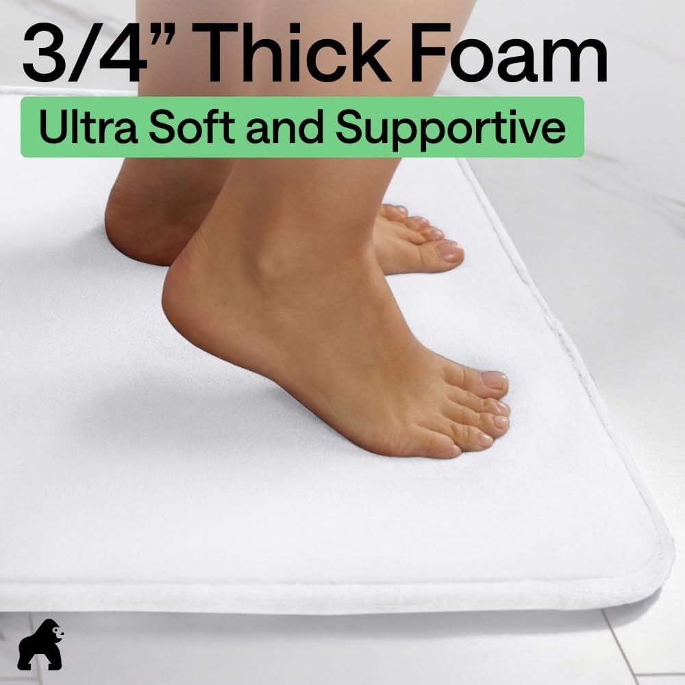 image:imageGORILLA GRIP Textured Backing Bathroom Rugs Soft Memory Foam Absorbent Striped Bath Mats Machine Washable amp Fade Resistant Bathmat Accessories for Floor Home Decor Shower Essentials Grey 30x18White