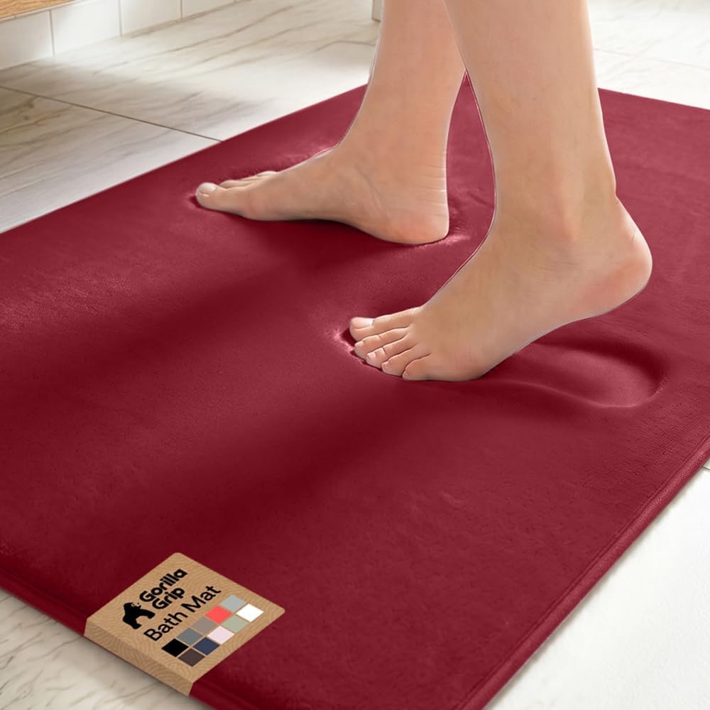 image:imageGORILLA GRIP Textured Backing Bathroom Rugs Soft Memory Foam Absorbent Striped Bath Mats Machine Washable amp Fade Resistant Bathmat Accessories for Floor Home Decor Shower Essentials Grey 30x18Burgundy
