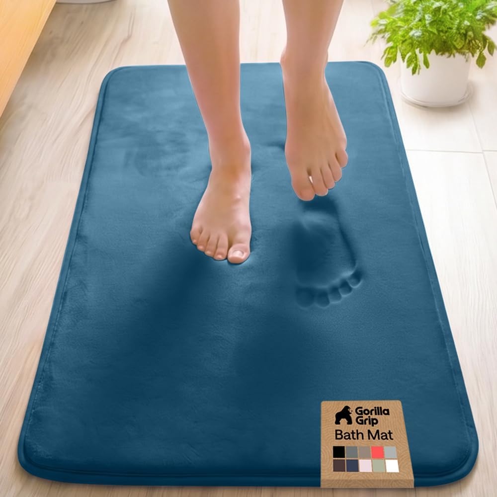 image:imageGORILLA GRIP Textured Backing Bathroom Rugs Soft Memory Foam Absorbent Striped Bath Mats Machine Washable amp Fade Resistant Bathmat Accessories for Floor Home Decor Shower Essentials Grey 30x18Blue