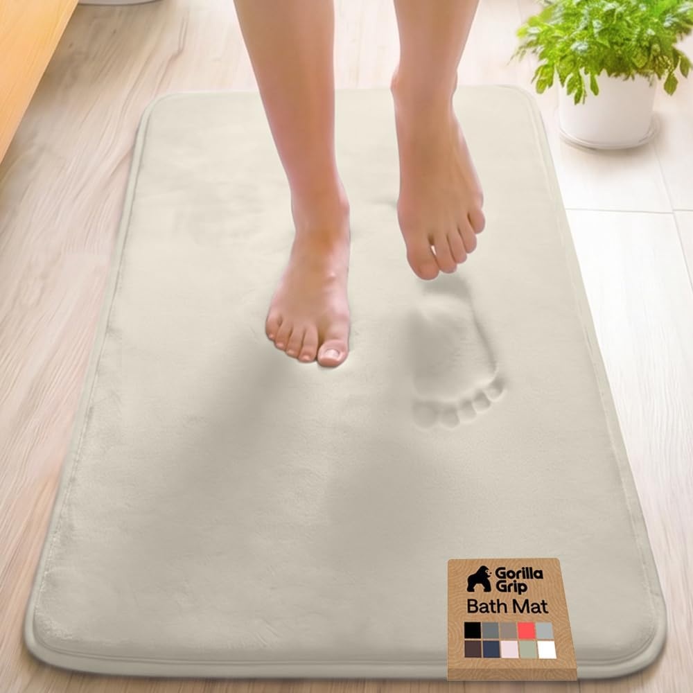 image:imageGORILLA GRIP Textured Backing Bathroom Rugs Soft Memory Foam Absorbent Striped Bath Mats Machine Washable amp Fade Resistant Bathmat Accessories for Floor Home Decor Shower Essentials Grey 30x18Champagne