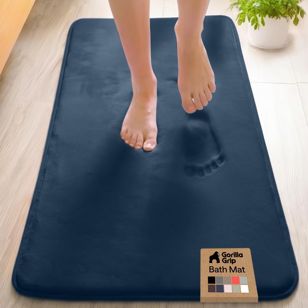 image:imageGORILLA GRIP Textured Backing Bathroom Rugs Soft Memory Foam Absorbent Striped Bath Mats Machine Washable amp Fade Resistant Bathmat Accessories for Floor Home Decor Shower Essentials Grey 30x18Navy