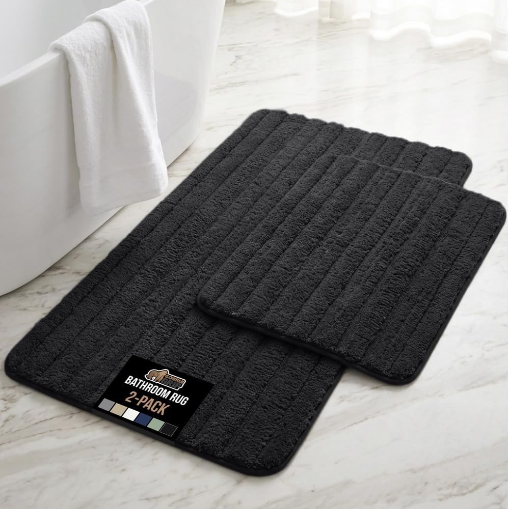image:imageGORILLA GRIP Textured Backing Bathroom Rugs Soft Memory Foam Absorbent Striped Bath Mats Machine Washable amp Fade Resistant Bathmat Accessories for Floor Home Decor Shower Essentials Grey 30x18Black