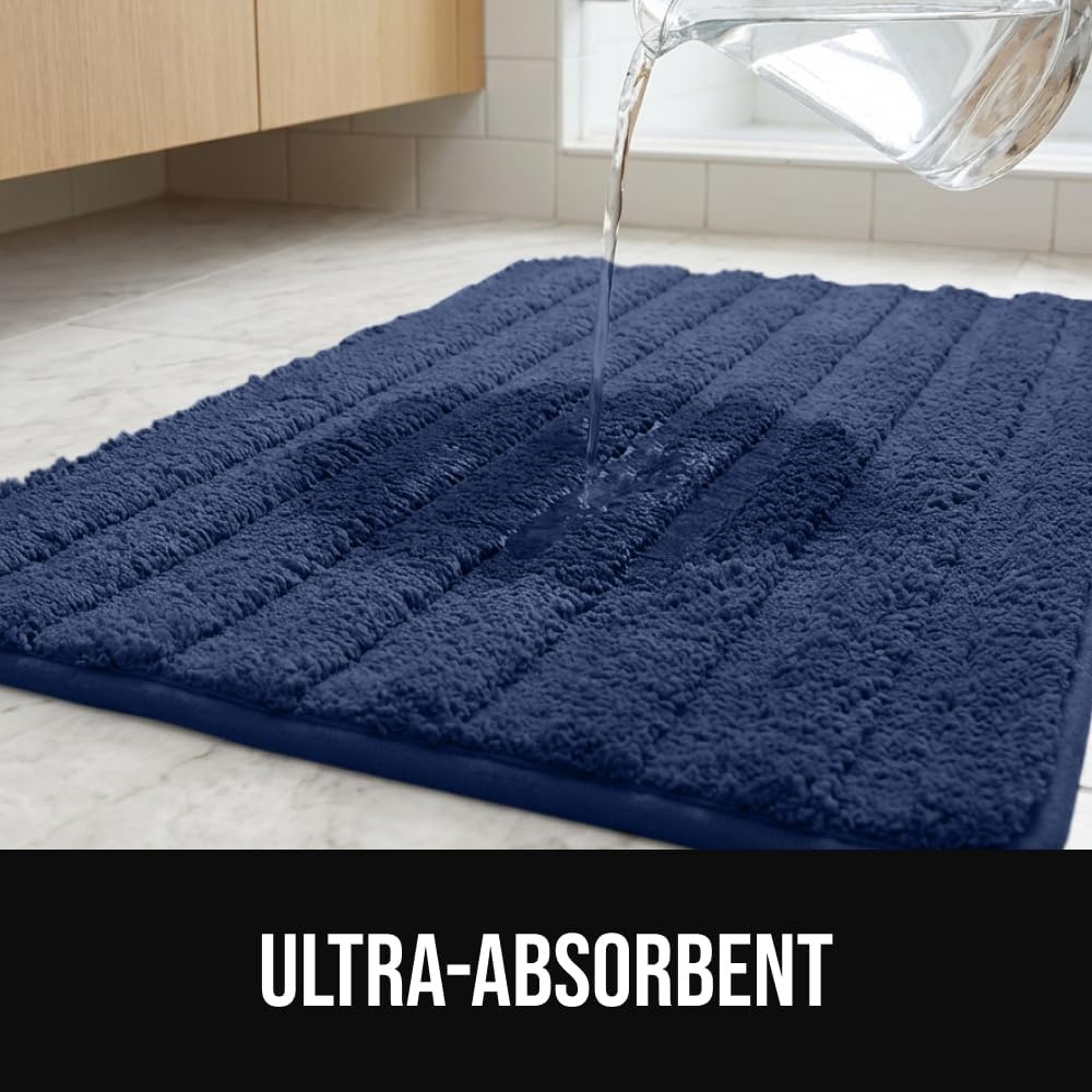 image:imageGORILLA GRIP Textured Backing Bathroom Rugs Soft Memory Foam Absorbent Striped Bath Mats Machine Washable amp Fade Resistant Bathmat Accessories for Floor Home Decor Shower Essentials Grey 30x18Navy