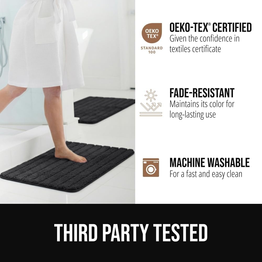 image:imageGORILLA GRIP Textured Backing Bathroom Rugs Soft Memory Foam Absorbent Striped Bath Mats Machine Washable amp Fade Resistant Bathmat Accessories for Floor Home Decor Shower Essentials Grey 30x18Black