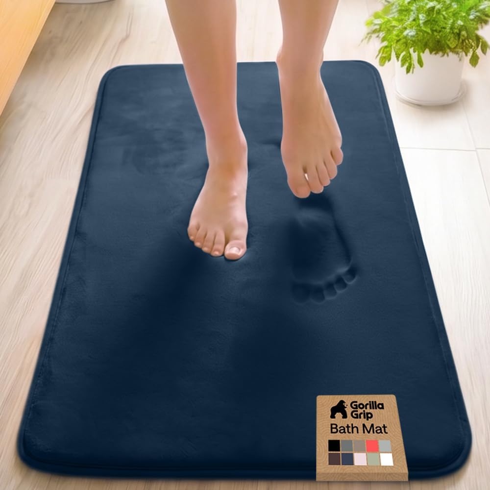 image:imageGORILLA GRIP Textured Backing Bathroom Rugs Soft Memory Foam Absorbent Striped Bath Mats Machine Washable amp Fade Resistant Bathmat Accessories for Floor Home Decor Shower Essentials Grey 30x18Navy