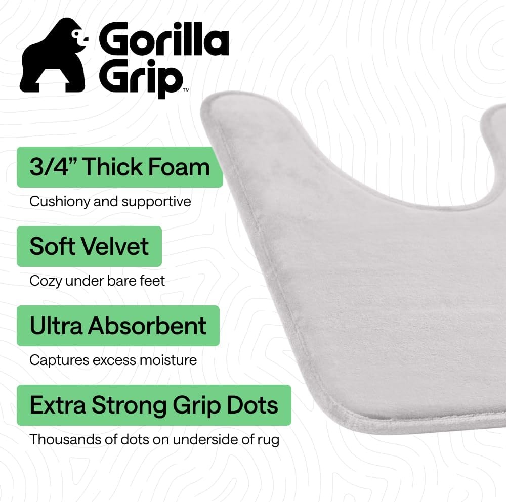 image:imageGORILLA GRIP Textured Backing Bathroom Rugs Soft Memory Foam Absorbent Striped Bath Mats Machine Washable amp Fade Resistant Bathmat Accessories for Floor Home Decor Shower Essentials Grey 30x18Light Gray