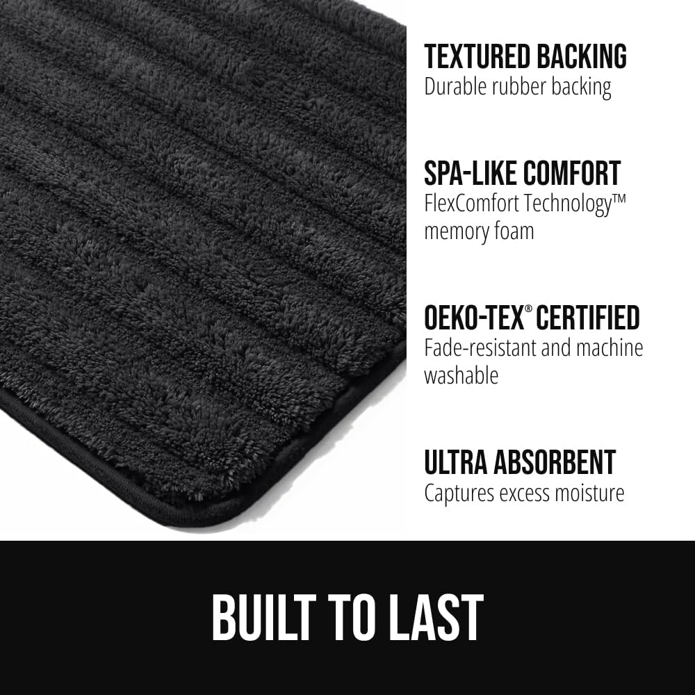 image:imageGORILLA GRIP Textured Backing Bathroom Rugs Soft Memory Foam Absorbent Striped Bath Mats Machine Washable amp Fade Resistant Bathmat Accessories for Floor Home Decor Shower Essentials Grey 30x18Black