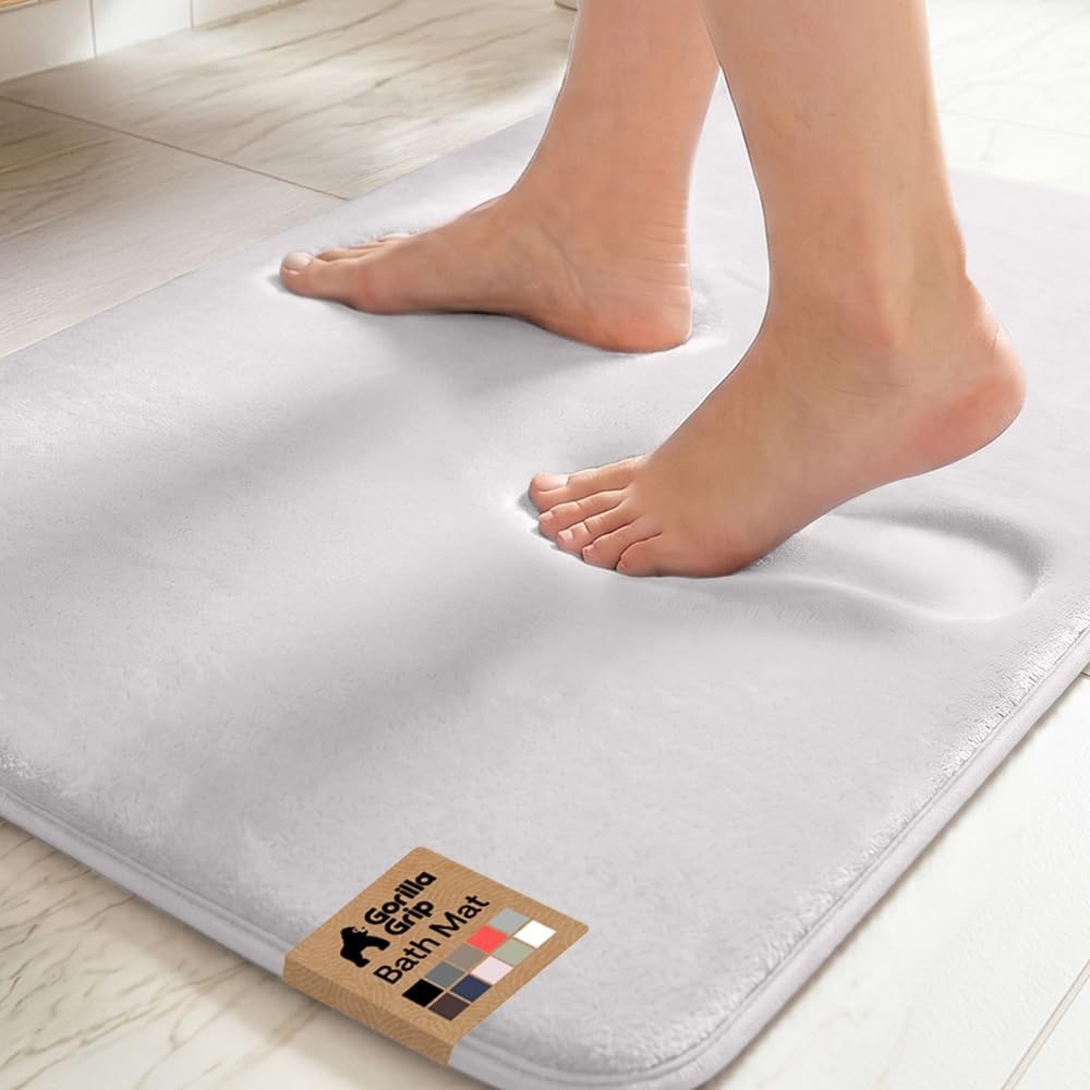 image:imageGORILLA GRIP Textured Backing Bathroom Rugs Soft Memory Foam Absorbent Striped Bath Mats Machine Washable amp Fade Resistant Bathmat Accessories for Floor Home Decor Shower Essentials Grey 30x18Light Gray