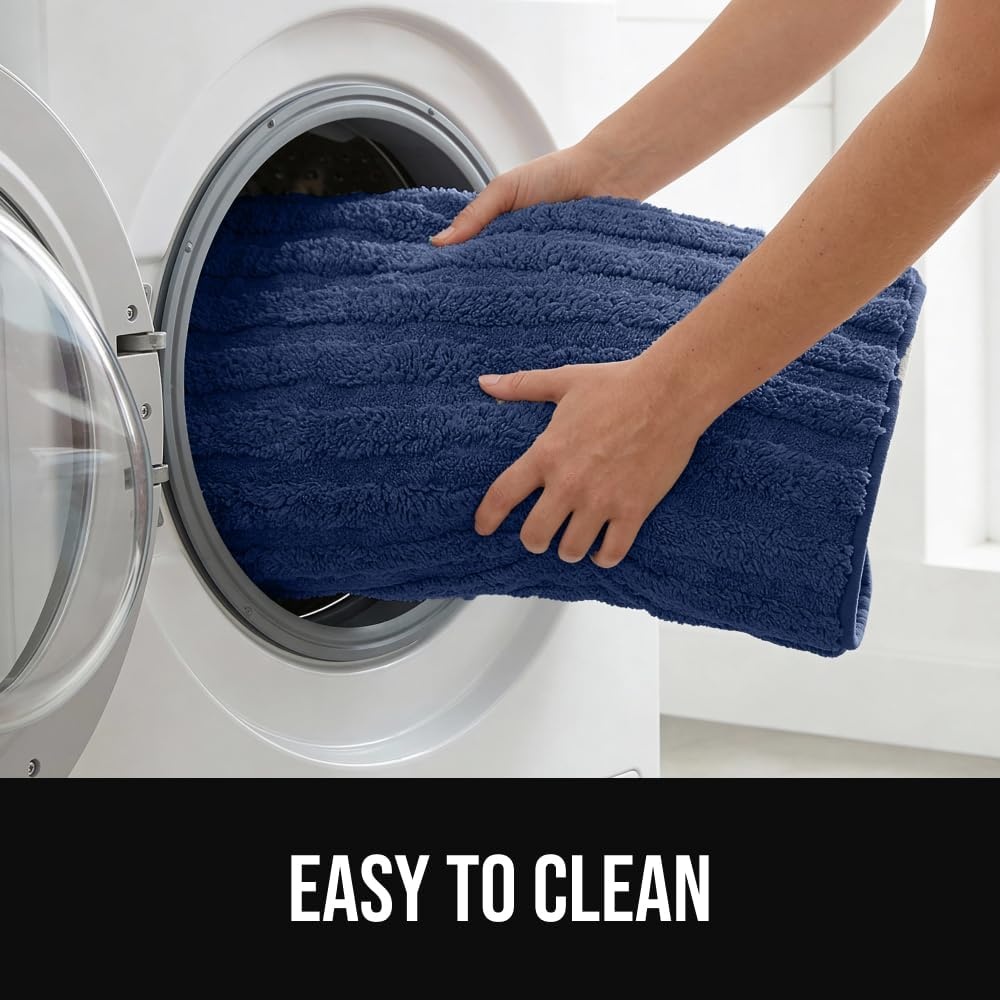 image:imageGORILLA GRIP Textured Backing Bathroom Rugs Soft Memory Foam Absorbent Striped Bath Mats Machine Washable amp Fade Resistant Bathmat Accessories for Floor Home Decor Shower Essentials Grey 30x18Navy