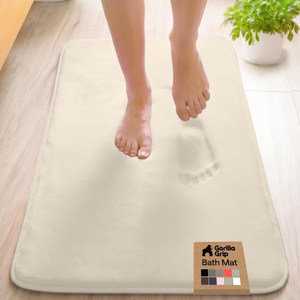 image:imageGORILLA GRIP Textured Backing Bathroom Rugs Soft Memory Foam Absorbent Striped Bath Mats Machine Washable amp Fade Resistant Bathmat Accessories for Floor Home Decor Shower Essentials Grey 30x18Cream