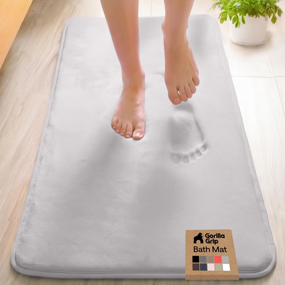 image:imageGORILLA GRIP Textured Backing Bathroom Rugs Soft Memory Foam Absorbent Striped Bath Mats Machine Washable amp Fade Resistant Bathmat Accessories for Floor Home Decor Shower Essentials Grey 30x18Light Gray