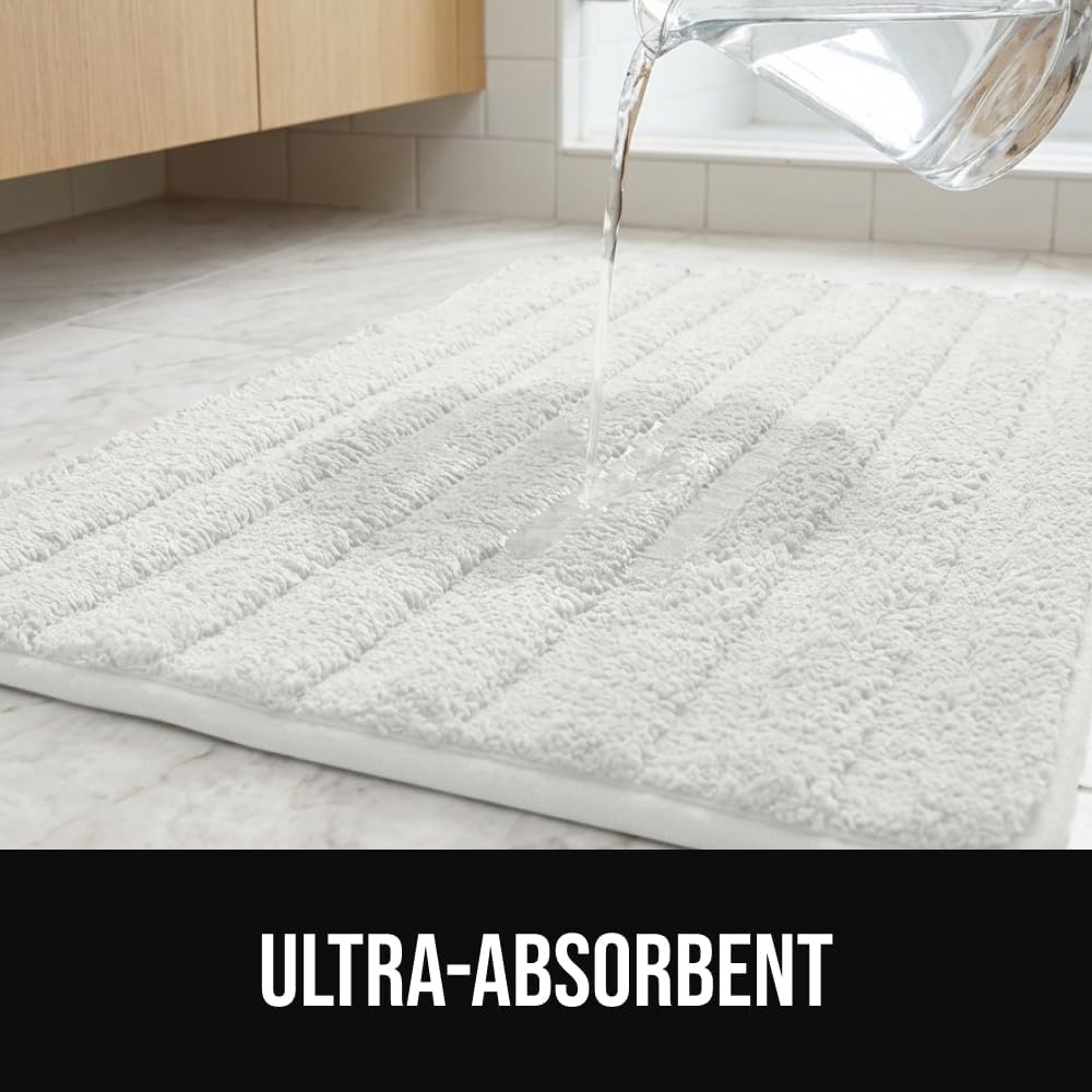 image:imageGORILLA GRIP Textured Backing Bathroom Rugs Soft Memory Foam Absorbent Striped Bath Mats Machine Washable amp Fade Resistant Bathmat Accessories for Floor Home Decor Shower Essentials Grey 30x18White