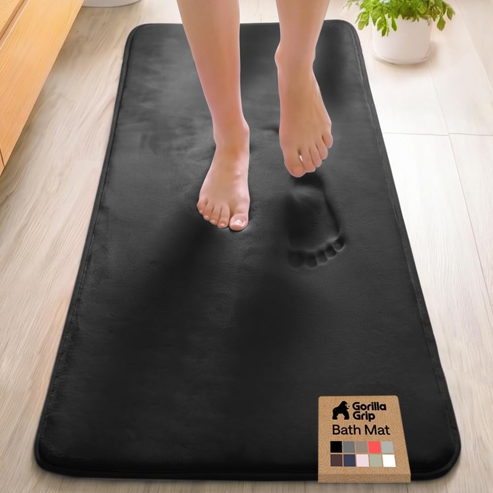 image:imageGORILLA GRIP Textured Backing Bathroom Rugs Soft Memory Foam Absorbent Striped Bath Mats Machine Washable amp Fade Resistant Bathmat Accessories for Floor Home Decor Shower Essentials Grey 30x18Black