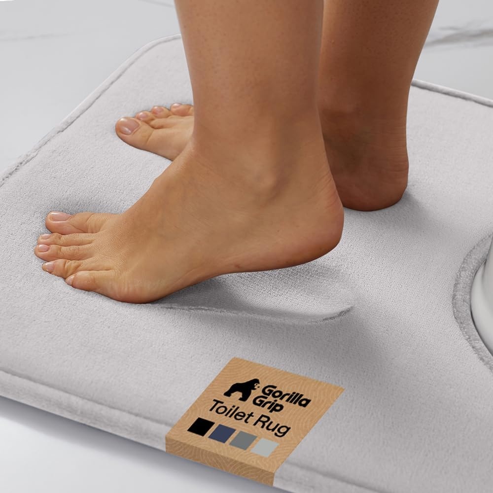 image:imageGORILLA GRIP Textured Backing Bathroom Rugs Soft Memory Foam Absorbent Striped Bath Mats Machine Washable amp Fade Resistant Bathmat Accessories for Floor Home Decor Shower Essentials Grey 30x18Light Gray