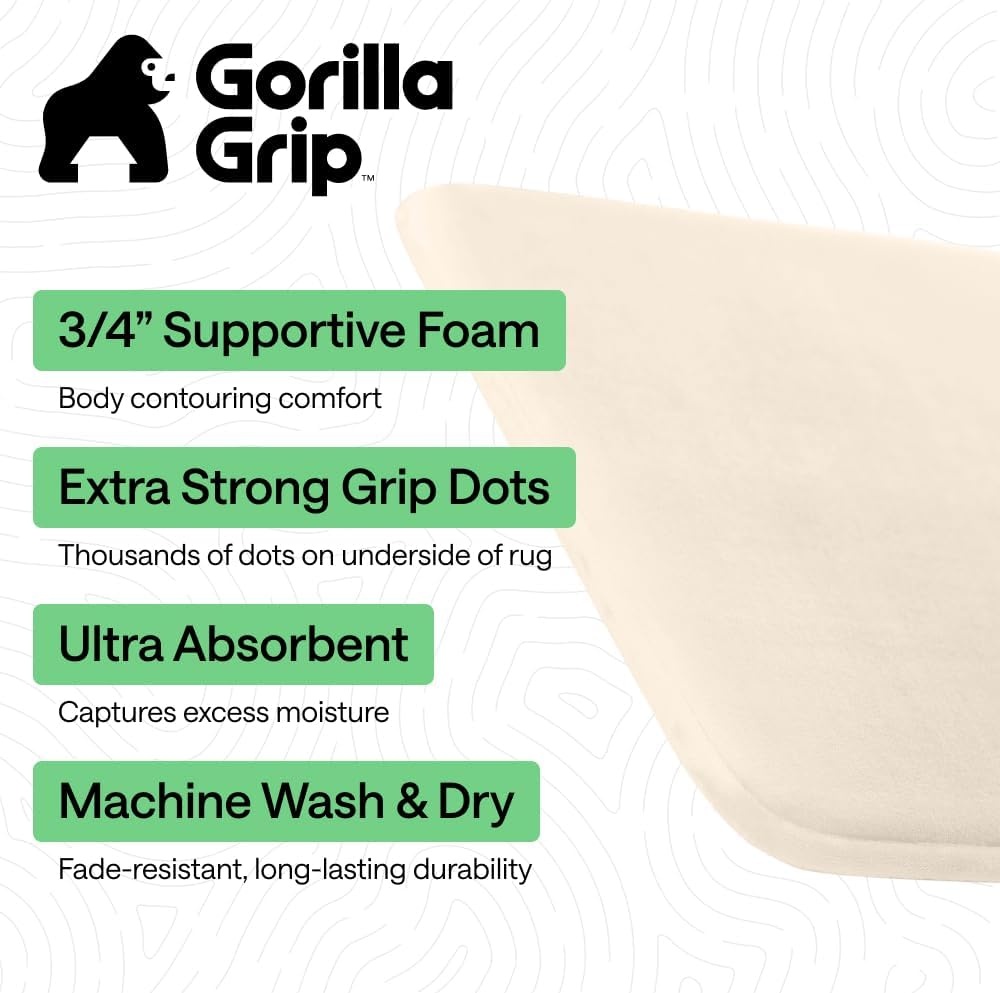 image:imageGORILLA GRIP Textured Backing Bathroom Rugs Soft Memory Foam Absorbent Striped Bath Mats Machine Washable amp Fade Resistant Bathmat Accessories for Floor Home Decor Shower Essentials Grey 30x18Cream