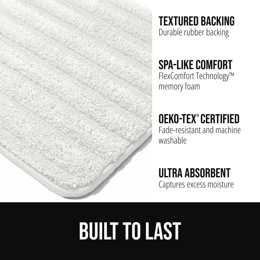 image:imageGORILLA GRIP Textured Backing Bathroom Rugs Soft Memory Foam Absorbent Striped Bath Mats Machine Washable amp Fade Resistant Bathmat Accessories for Floor Home Decor Shower Essentials Grey 30x18White