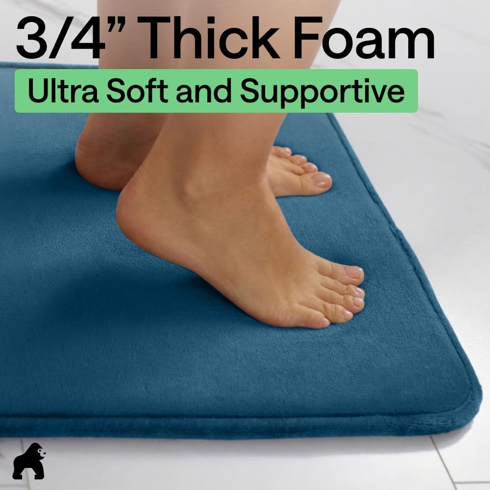 image:imageGORILLA GRIP Textured Backing Bathroom Rugs Soft Memory Foam Absorbent Striped Bath Mats Machine Washable amp Fade Resistant Bathmat Accessories for Floor Home Decor Shower Essentials Grey 30x18Blue