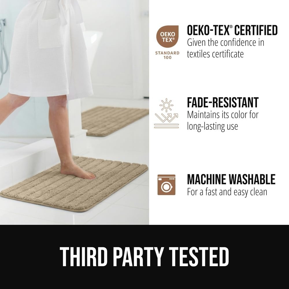image:imageGORILLA GRIP Textured Backing Bathroom Rugs Soft Memory Foam Absorbent Striped Bath Mats Machine Washable amp Fade Resistant Bathmat Accessories for Floor Home Decor Shower Essentials Grey 30x18Beige