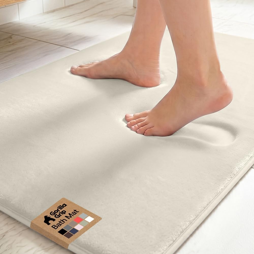 image:imageGORILLA GRIP Textured Backing Bathroom Rugs Soft Memory Foam Absorbent Striped Bath Mats Machine Washable amp Fade Resistant Bathmat Accessories for Floor Home Decor Shower Essentials Grey 30x18Champagne