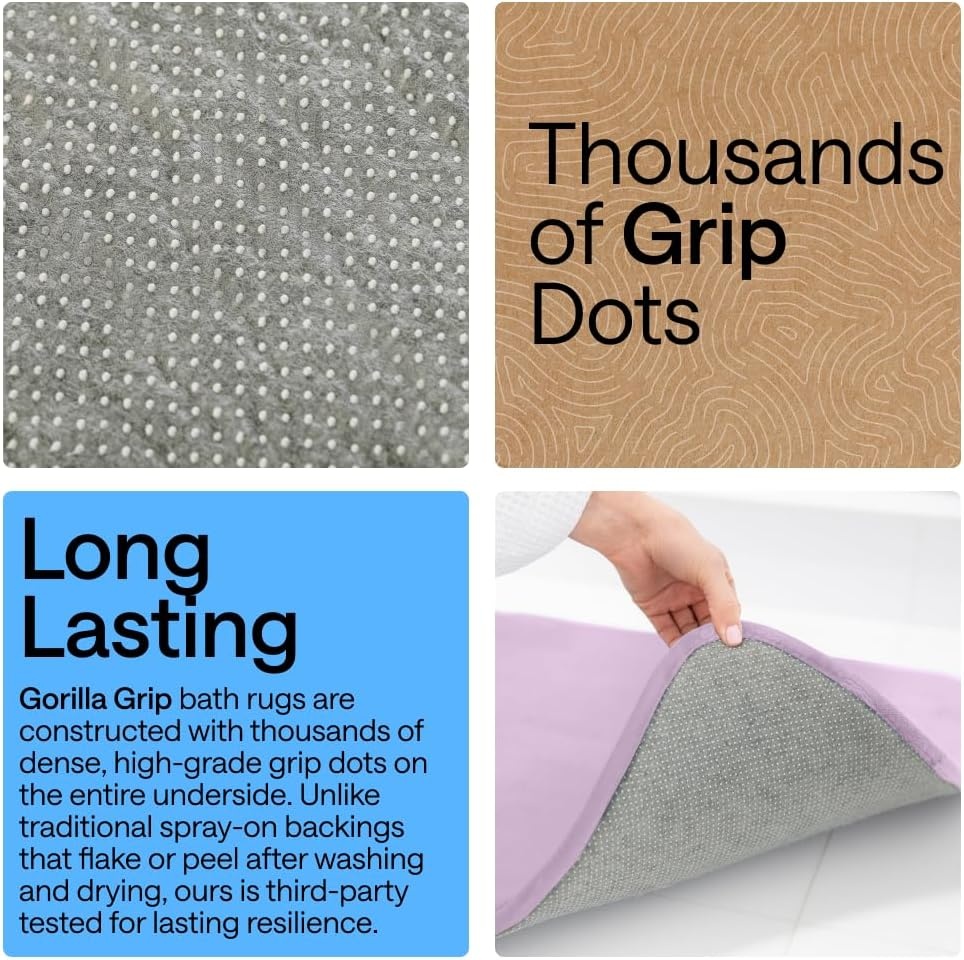 image:imageGORILLA GRIP Textured Backing Bathroom Rugs Soft Memory Foam Absorbent Striped Bath Mats Machine Washable amp Fade Resistant Bathmat Accessories for Floor Home Decor Shower Essentials Grey 30x18Soft Purple
