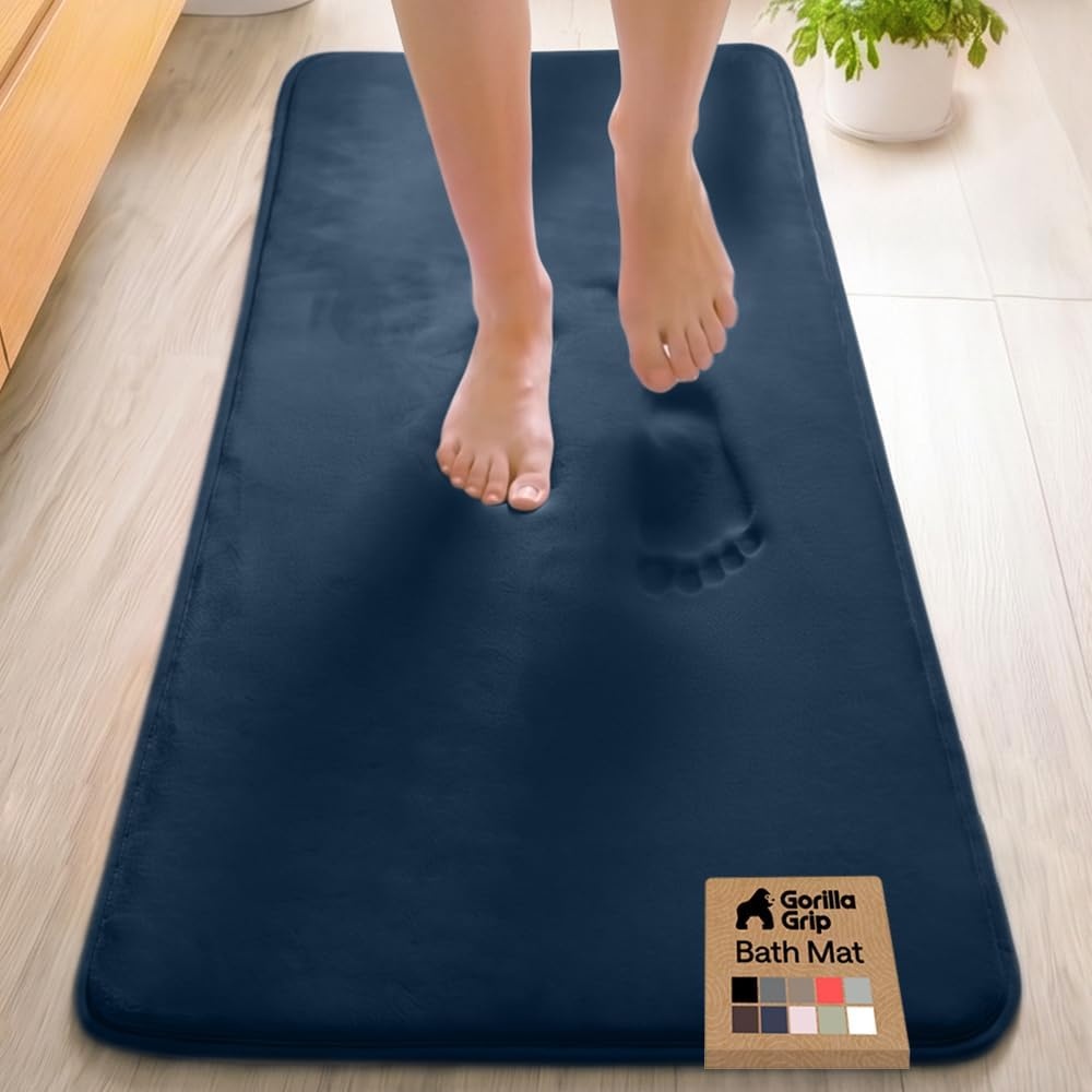 image:imageGORILLA GRIP Textured Backing Bathroom Rugs Soft Memory Foam Absorbent Striped Bath Mats Machine Washable amp Fade Resistant Bathmat Accessories for Floor Home Decor Shower Essentials Grey 30x18Navy