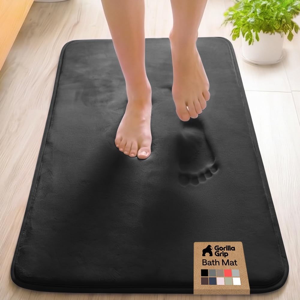 image:imageGORILLA GRIP Textured Backing Bathroom Rugs Soft Memory Foam Absorbent Striped Bath Mats Machine Washable amp Fade Resistant Bathmat Accessories for Floor Home Decor Shower Essentials Grey 30x18Black