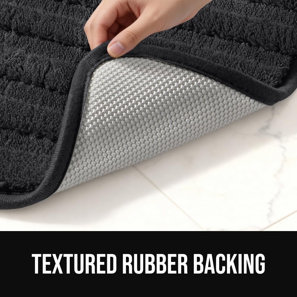 image:imageGORILLA GRIP Textured Backing Bathroom Rugs Soft Memory Foam Absorbent Striped Bath Mats Machine Washable amp Fade Resistant Bathmat Accessories for Floor Home Decor Shower Essentials Grey 30x18Black