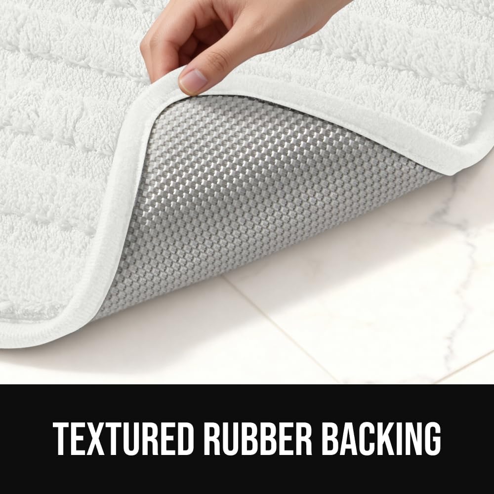 image:imageGORILLA GRIP Textured Backing Bathroom Rugs Soft Memory Foam Absorbent Striped Bath Mats Machine Washable amp Fade Resistant Bathmat Accessories for Floor Home Decor Shower Essentials Grey 30x18White