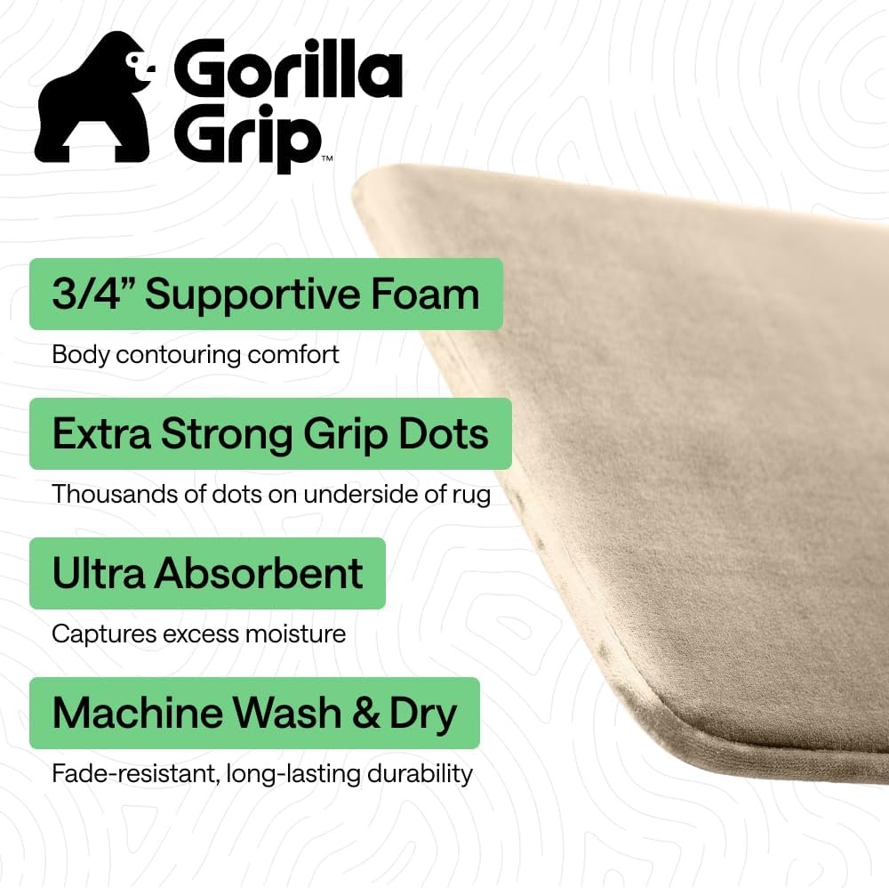 image:imageGORILLA GRIP Textured Backing Bathroom Rugs Soft Memory Foam Absorbent Striped Bath Mats Machine Washable amp Fade Resistant Bathmat Accessories for Floor Home Decor Shower Essentials Grey 30x18Taupe