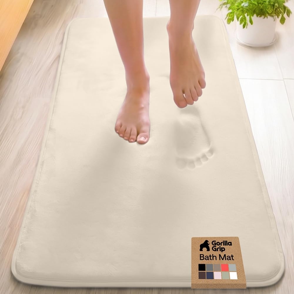 image:imageGORILLA GRIP Textured Backing Bathroom Rugs Soft Memory Foam Absorbent Striped Bath Mats Machine Washable amp Fade Resistant Bathmat Accessories for Floor Home Decor Shower Essentials Grey 30x18Cream